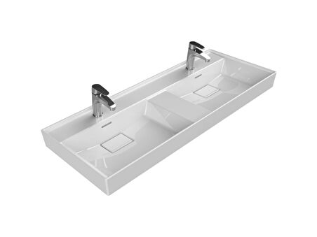 TURKUAZ Sharp Etajerli Lavabo 120x48 cm (Çift Hazneli Çift Batarya Delikli)