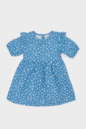 DeFacto Kız Bebek Desenli Kısa Kollu Flamlı Poplin Elbise E5809A525SPBE88