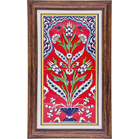 Armada Çini 20x40 Cm ED 159 Kırmızı Kıvrık Yaprak  El dekoru Çini Pano