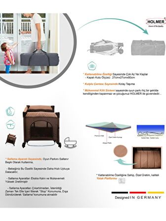  Holmer Coolstyle (Anne Yanı -Deluxe Kumaş) Cibinlikli Dönenceli Oyun Parkı 70x110cm + Aloevera Yatak