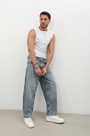 Erkek Skater Fit Jean Pantolon Buz Mavisi