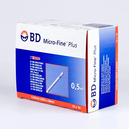 BD Micro-Fine Plus 0,5 ml Enjektör | 30G × 8 mm | Steril | Tek Kullanımlık | 100’lü Kutu