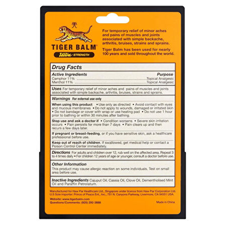 Tiger Balm Ultra Strength  Ağrı, Yatıştırıcı Merhem, Ultra Güçlü Kas Ovucu Kaplan Balsamı Merhem 10gr