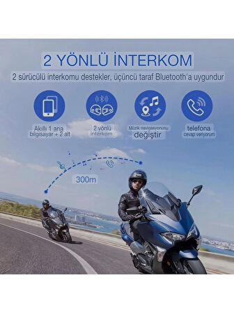 Y20 Max Motosiklet Bluetooth 5.3 Kask Intercom 2 Kişi 300 Metre Eşleşme Özellikli IPX6 Su Geçirmez Kask Kulaklık Çift Telefon Destekli 
