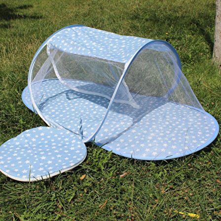 Katlanabilir Mavi Bebek Cibinlik Çantalı Tül Sineklik Haşere Koruyucu Bebek Gölgelik 120-60 cm