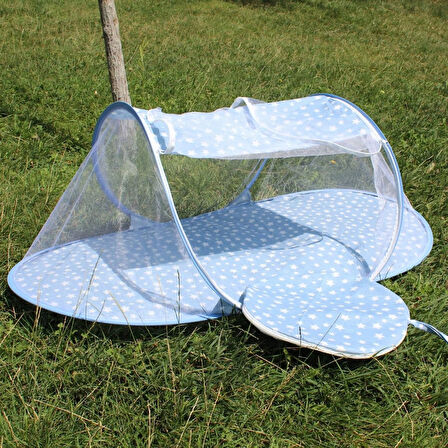 Katlanabilir Mavi Bebek Cibinlik Çantalı Tül Sineklik Haşere Koruyucu Bebek Gölgelik 120-60 cm