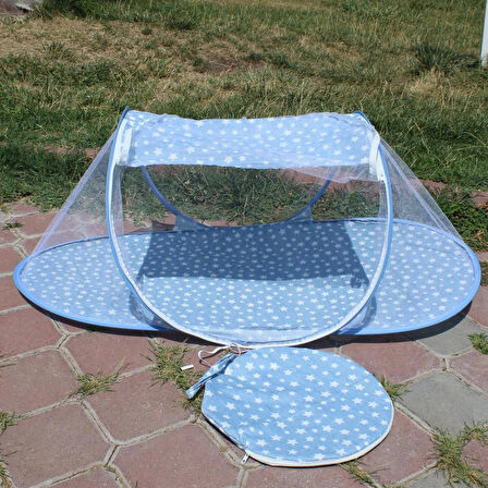 Katlanabilir Mavi Bebek Cibinlik Çantalı Tül Sineklik Haşere Koruyucu Bebek Gölgelik 120-60 cm