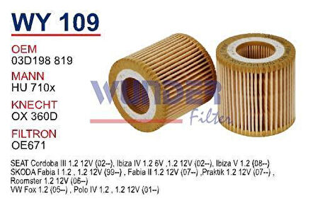 YAG FILTRESI VW POLO FABIA CORDOBA IBIZA 1.2 16V 0 03D115466WUN