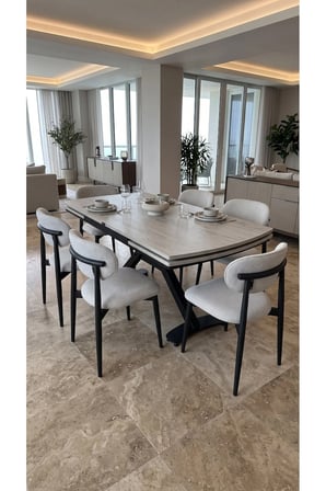 MELVİA Serisi Açılır Yemek Masası Takımı 70 x 110 -- 70 x 170 & Metal Ayak & Membran Kaplama