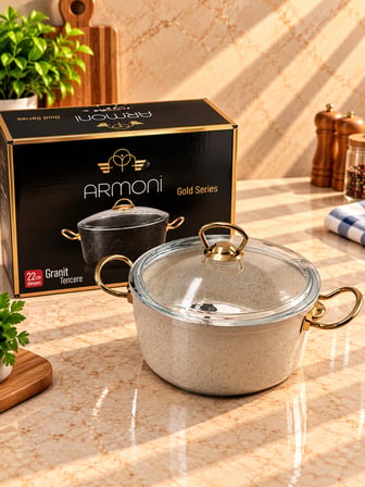 Armoni White Gold 22 cm Granit Döküm Derin Tencere 5 LT