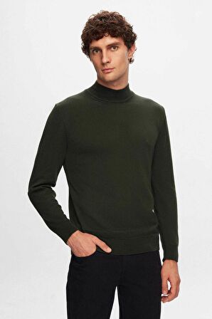 Ds Damat Regular Fit Haki Pamuk Karışımlı Yarım Balıkçı Triko Kazak 5HF06ORT16275 5HF06ORT16275