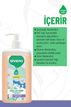 Siveno %100 Doğal Sıvı Kastil Sabun Lavanta Yağlı Cildi Rahatlatıcı Nemlendirici Arındırıcı Bitkisel Vegan 1000 ml