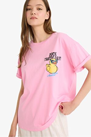 DeFacto Coool Oversize Geniş Kalıp Bisiklet Yaka Sırt Baskılı Kısa Kollu Tişört F4788AX25SMPN253