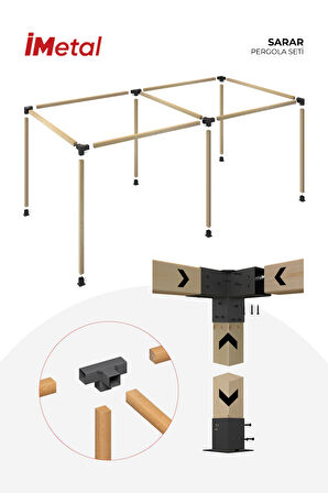 imetal Sarar İki Bölümlü Hazır Ahşap Pergola Seti 90x90 mm Ahşaplar Dahil