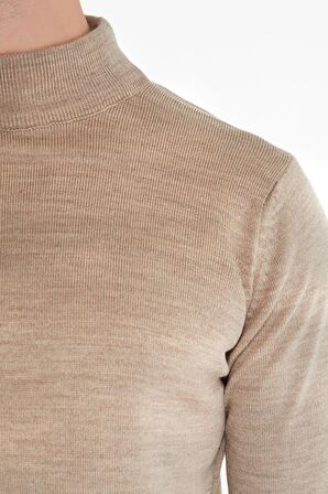 Bej Yarım Balıkçı Triko Kazak | XL