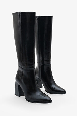 Lojo kadın Sivri Burun Yandan Fermuarlı Topuklu Günlük Çizme İroles Siyah