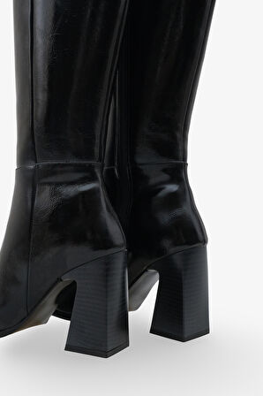 Lojo kadın Sivri Burun Yandan Fermuarlı Topuklu Günlük Çizme İroles Siyah