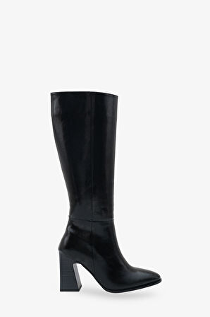 Lojo kadın Sivri Burun Yandan Fermuarlı Topuklu Günlük Çizme İroles Siyah