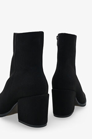 Kadın Yandan Fermuarlı Topuklu Günlük Bot Selans Siyah Süet