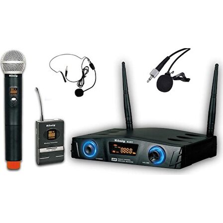 KÖNİG K-312 EY TEK EL TEK YAKA ÇİFT KANAL UFS TELSİZ MİKROFON SET