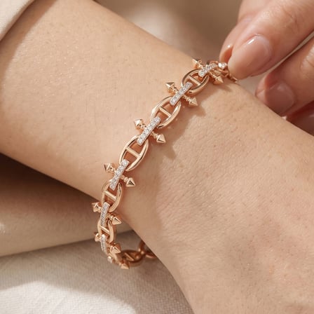Gemici Düğüm Çivi Pırlantalı Bileklik - Rose