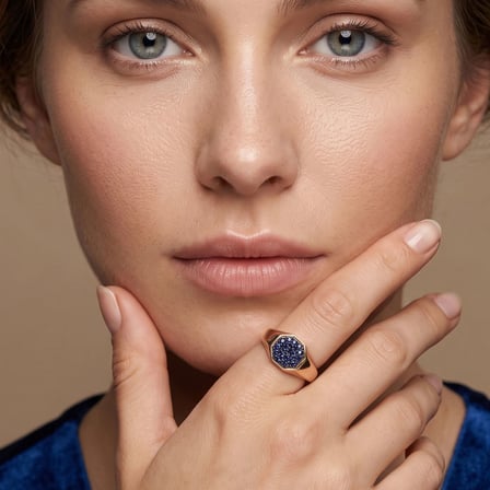 Sekizgen Doğal Safir 14 Ayar Altın Yüzük - Rose Gold