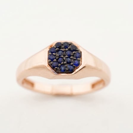 Sekizgen Doğal Safir 14 Ayar Altın Yüzük - Rose Gold