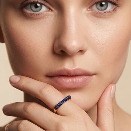 Kavisli Doğal Safir 14 Ayar Altın Yüzük - Rose Gold