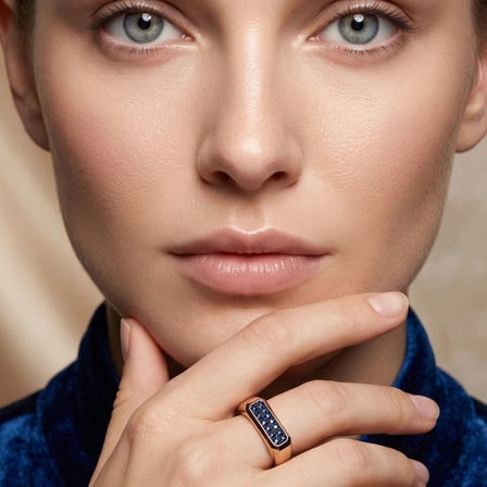 Dikdörtgen Doğal Safir 14 Ayar Altın Yüzük - Rose Gold