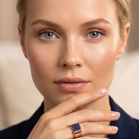 Kare Doğal Safir 14 Ayar Altın Yüzük - Rose Gold