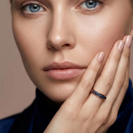 Yarım Tur Süzme Doğal Safir Yüzük - Rose Gold