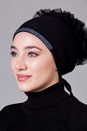 Siyah Likralı Fırfırlı Kaymayan Bone ( Kaymaz )