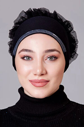 Siyah Likralı Fırfırlı Kaymayan Bone ( Kaymaz )