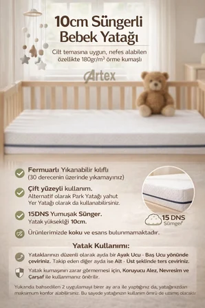 10Cm Süngerli Bebek Çocuk Beşik Yatağı Aloe 60x120 Yıkanabilir Kılıflı Park Yatak Oyun Parkı