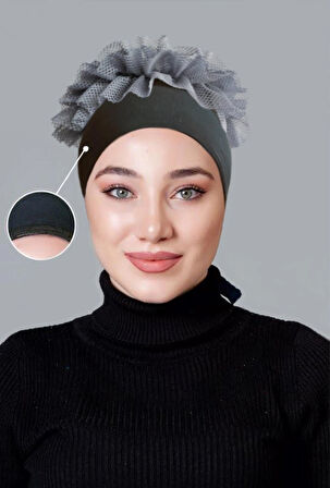 Koyu Gri Likralı Fırfırlı Kaymayan Bone