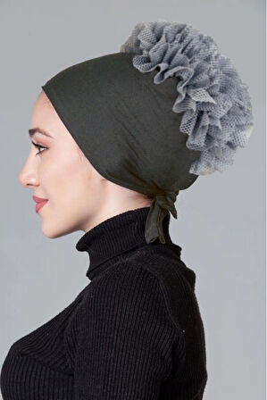 Koyu Gri Likralı Fırfırlı Kaymayan Bone