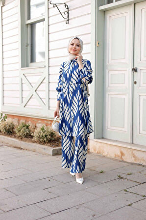 Kadın Tesettür Takım Çiçek Desenli 2'Li Pantolon Tunik Takımı