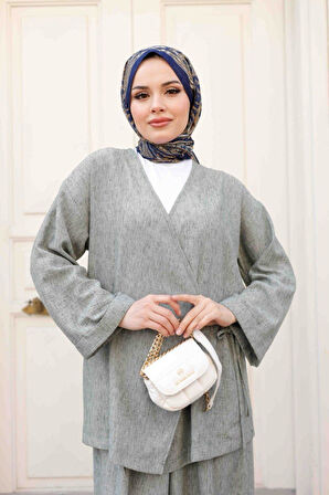 Kadın Tesettür Takım 2'Li Kimono & Pantolon Takımı