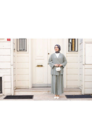 Kadın Tesettür Takım 2'Li Kimono & Pantolon Takımı