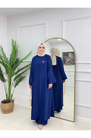 Kadın Tesettür 2'Li Takım Ferace Formunda Tunik & Pantolon