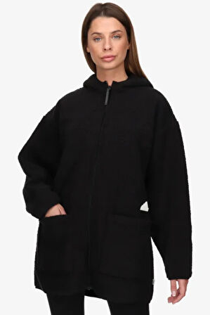 Adidas Polar Fleece Full Zİp Long Hoodie Kadın Çift Taraflı Bol Kesim Kapüşonlu Uzun Polar Sweatshirt Siyah