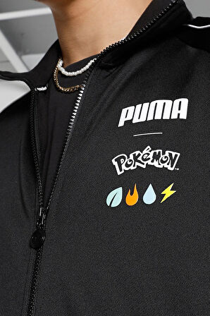 Puma X Pokemon T7 Ful Zip Jacket Erkek Pokemon Grafikli Spor Ceket Siyah