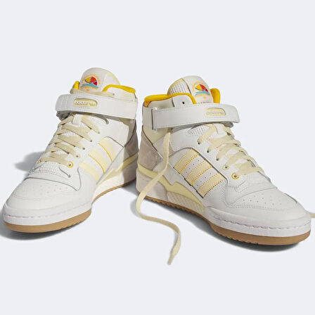 Adidas Orijinal Forum Mid Unisex Leather Sneaker Bilekli Hakiki Deri Günlük Spor Ayakkabı Beyaz Sarı