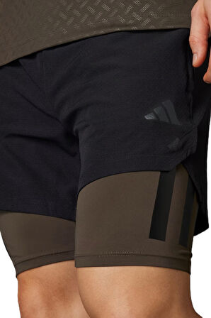 Adidas Men's Training Power Workout 2in1 Shorts Erkek Slim Fit 5" Taytlı Antrenman Şortu Siyah