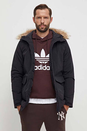 Adidas Paveric Fur Parka Opsiyonel Kürklü Kapüşonlu Regular Fit Uzun Erkek Mont Siyah