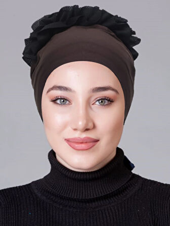 Kahve Likralı Fırfırlı Kaymayan (KAYMAZ) Bone