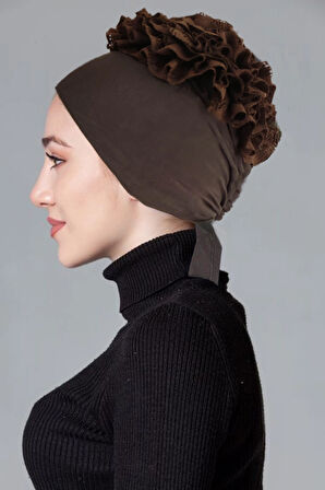 Kahve Likralı Fırfırlı Kaymayan (KAYMAZ) Bone