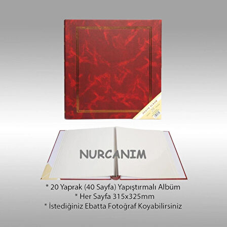 NRCN 20 Yaprak [40 SAYFA]-31X32 cm Manyetik Yapışkanlı Ciltbezli Fotoğraf Albümü (Bordo)