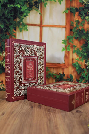 NRCN 10x15 cm 200'lük Desenli ve Kutulu Deluxe Fotoğraf Albümü (Bordo)
