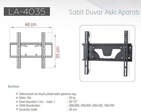 ULTİMATE T4035 26''-40'' Lcd/led/tv Sabit Askı Aparatı